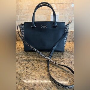 Kate Spade Black and Leopard Print Leather Handbag/Purse 12"Wide, 9"High, 4"Wide